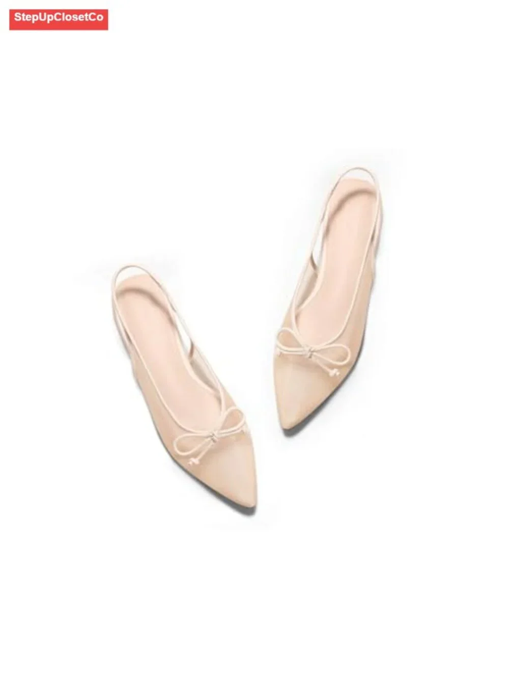 Mesh Slingback Pointed Toe Ballet Flats with Bow Low Heel Dress Shoes